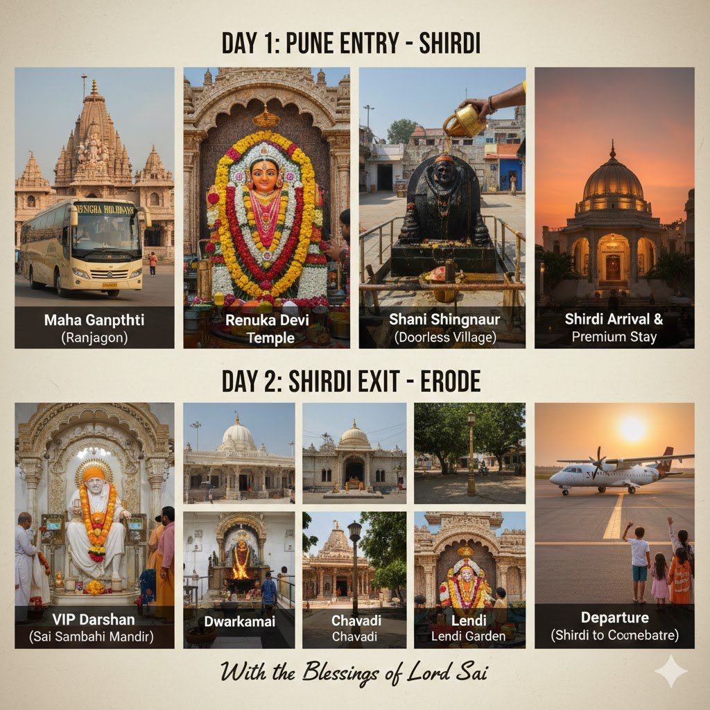 Erode to Shirdi Flight Package via Chennai | 1N 2D Tour with Ranjangaon Maha Ganapathi & Shani Shingnapur