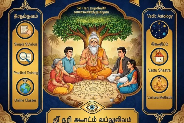 ஜோதிடம் என்பது ஒரு கலை மட்டுமல்ல, அது நம் வாழ்வின் இருளை நீக்கி ஒளியைக் காட்டும் ஒரு உன்னதமான இறை அறிவியல். இந்தப் புனிதமான கலையை முறையோடு, அனுபவப் பூர்வமாகக் கற்க விரும்பும் எவருக்கும் எழும் முதல் கேள்வி: “தலைசிறந்த ஜோதிடம் கற்கும் இடம் எது?” இதற்கான விடை, பல ஆயிரக்கணக்கான மாணவர்களின் நம்பிக்கைக்குப் பாத்திரமான “ஸ்ரீ ஹரி ஜோதிட வித்யாலயம்” (Sri Hari Jothida Vithyalaiyam). saneeswaratemple.com வழங்கும் இந்தச் சிறப்புப் பதிவில், ஏன் இந்த வித்யாலயம் ஜோதிடக் கல்விக்கு முதன்மையானது என்பதைப் பார்ப்போம். ஸ்ரீ ஹரி ஜோதிட வித்யாலயம் – ஒரு அறிமுகம் ஜோதிடத்தை வெறும் கணிதமாக மட்டும் பார்க்காமல், அதை ஒரு வாழ்வியல் நெறியாகப் போதிக்கும் நிறுவனம் ஸ்ரீ ஹரி ஜோதிட வித்யாலயம். இங்கு பழங்கால வேத ஜோதிட முறைகளும் (Vedic Astrology), நவீன காலத்திற்கு ஏற்ற பலன் சொல்லும் நுட்பங்களும் மிக எளிமையான முறையில் கற்பிக்கப்படுகின்றன. ஒரு சாமானிய மனிதரும் சிறந்த ஜோதிடராக உருவெடுக்கும் வகையில் பாடத்திட்டங்கள் வடிவமைக்கப்பட்டுள்ளன. 🌟 ஸ்ரீ ஹரி ஜோதிட வித்யாலயத்தின் சிறப்பம்சங்கள் சிறப்பம்சங்கள் விளக்கம் எளிமையான பாடம் கடினமான சமஸ்கிருத ஸ்லோகங்களைக்கூடத் தமிழ் மற்றும் ஆங்கிலத்தில் பாமரரும் புரியும் வண்ணம் கற்பிக்கின்றனர். அனுபவப் பயிற்சி வெறும் தியரி (Theory) மட்டுமல்லாமல், ஆயிரக்கணக்கான ஜாதகங்களை ஆய்வு செய்யும் நேரடிப் பயிற்சியை (Practical Training) வழங்குகிறார்கள். நிபுணத்துவ ஆசிரியர்கள் பல தசாப்த கால அனுபவம் கொண்ட ஜோதிட விற்பன்னர்கள் நேரடி வழிகாட்டுதல் வழங்குகின்றனர். ஆன்லைன் வசதி உலகின் எந்த மூலையில் இருந்தாலும் இணையதளம் (Online Classes) வழியாகக் கற்கும் வசதி உள்ளது. சான்றிதழ் (Certificate) படிப்பை முடிக்கும் மாணவர்களுக்கு அங்கீகரிக்கப்பட்ட சான்றிதழ்கள் வழங்கப்படுகின்றன. 📚 நீங்கள் அங்கு என்னவெல்லாம் கற்கலாம்? வேத ஜோதிடம்: 12 ராசிகள், 9 கிரகங்கள் மற்றும் 27 நட்சத்திரங்களின் நுட்பங்கள். ஜாமக்கோள் ஆருடம்: உடனடிப் பிரச்சனைகளுக்கு விரைவாகப் பலன் சொல்லும் ரகசிய முறை. வாஸ்து சாஸ்திரம்: வீட்டின் அமைப்பு மற்றும் திசைகள் மூலம் யோகத்தைப் பெறும் கலை. பெயரியல் (Numerology): அதிர்ஷ்ட பெயர்களை அமைக்கும் முறை. பரிகார முறைகள்: சனிப் பெயர்ச்சி மற்றும் இதர தோஷங்களுக்குத் தேவையற்ற செலவுகள் இன்றி எளிய மற்றும் சக்திவாய்ந்த பரிகாரங்களைச் செய்யும் முறைகள். 🛡️ ஏன் இங்கே சேர வேண்டும்? ஜோதிடம் கற்பது என்பது எதிர்காலத்தைக் கணிப்பது மட்டுமல்ல, பிறருக்கு நல்வழிகாட்டுவது. ஸ்ரீ ஹரி ஜோதிட வித்யாலயத்தில் பயின்ற மாணவர்கள் இன்று தமிழகம் முழுவதும் சிறந்த ஜோதிட ஆலோசகர்களாகத் திகழ்கிறார்கள். குறிப்பாக, சனி பகவானின் அருளையும், கிரகங்களின் சூட்சுமங்களையும் saneeswaratemple.com போன்ற தளங்களோடு இணைந்து மிகத் துல்லியமாக இவர்கள் போதிக்கிறார்கள். ❓ அடிக்கடி கேட்கப்படும் கேள்விகள் (Q&A) கே: ஜோதிடம் கற்க அடிப்படைத் தகுதி என்ன? ப: எட்டாம் வகுப்புத் தகுதி இருந்தாலே போதும். ஆர்வம் மற்றும் நேர்மையான எண்ணம் இருந்தால் எவரும் இங்குக் கற்கலாம். கே: வேலைக்குச் செல்பவர்கள் கற்க முடியுமா? ப: ஆம். வார இறுதி வகுப்புகள் (Weekend Classes) மற்றும் மாலை நேர வகுப்புகள் மிக வசதியாக வடிவமைக்கப்பட்டுள்ளன. கே: ஸ்ரீ ஹரி ஜோதிட வித்யாலயத்தின் நோக்கம் என்ன? ப: ஜோதிடத்தின் பெயரால் நிலவும் மூடநம்பிக்கைகளை அகற்றி, அதை ஒரு தெளிவான அறிவியலாக மக்களிடம் கொண்டு சேர்ப்பதே இவர்களின் நோக்கம். 🎒 முக்கியக் குறிப்புகள்: நம்பகத்தன்மை: பல ஆண்டுகால பாரம்பரியம் மிக்க நிறுவனம். எளிமை: கணிதங்கள் தெரியாதவர்களுக்கும் புரியும் எளிய நுட்பங்கள். வழிகாட்டுதல்: படிப்பை முடித்த பின்பும் சந்தேகங்களுக்குத் தெளிவான விளக்கம். 📞 உங்கள் ஜோதிடப் பயணத்தை இன்றே தொடங்குங்கள்! நட்சத்திரங்களின் ரகசியங்களைத் தெரிந்துகொள்ளவும், சிறந்த ஜோதிடராகப் பரிணமிக்கவும் ஸ்ரீ ஹரி ஜோதிட வித்யாலயம் உங்களுக்குச் சிறந்த நுழைவுவாயிலாக அமையும். ஸ்ரீ ஹரி ஜோதிட வித்யாலயம் (Sri Hari Jothida Vithyalaiyam) 📞 அழைக்க/வாட்ஸ்அப்: +91 94430 04141 | +91 77088 94141 🌐 விவரங்களுக்கு:www.saneeswaratemple.com Our Tour Packages – https://saneeswaratemple.com/%e0%ae%9a%e0%ae%a9%e0%ae%bf-%e0%ae%ae%e0%ae%b9%e0%ae%be%e0%ae%b0%e0%ae%be%e0%ae%9c%e0%af%8d-%e0%ae%ae%e0%ae%a8%e0%af%8d%e0%ae%a4%e0%ae%bf%e0%ae%b0%e0%af%8d-%e0%ae%87%e0%ae%a8%e0%af%8d%e0%ae%a4/
