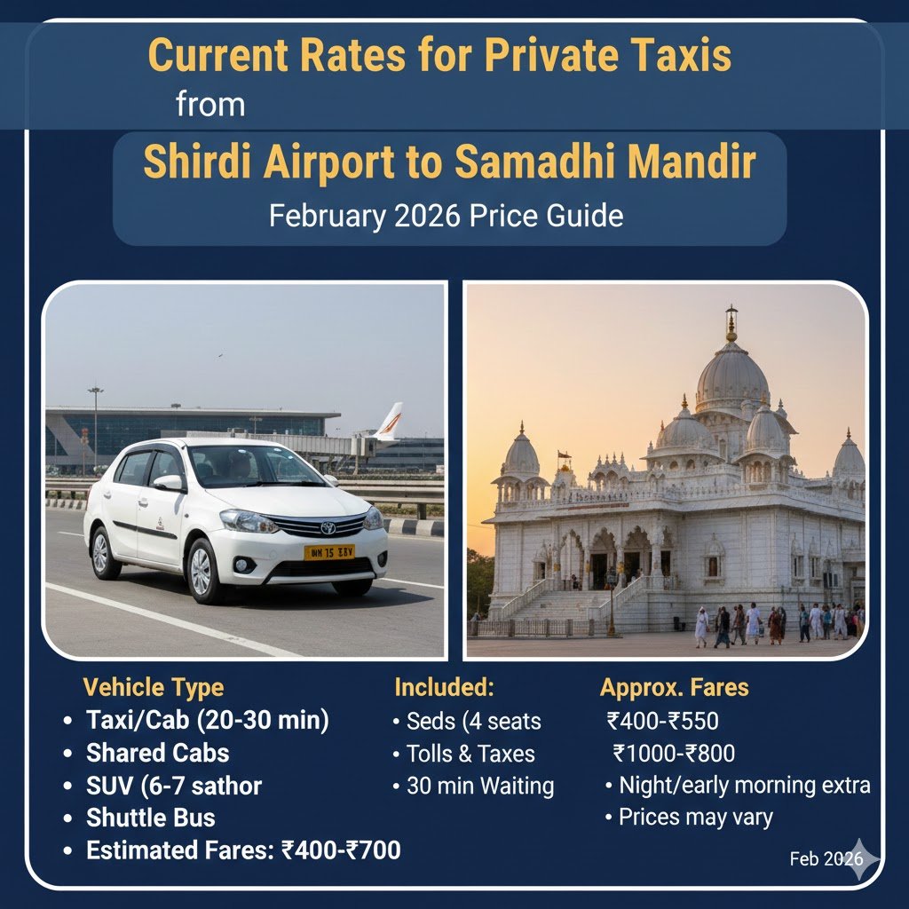 “Current Rates for Private Taxis from Shirdi Airport to Samadhi Mandir”