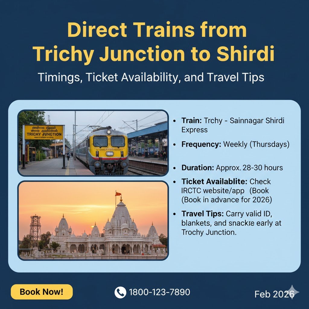 Direct Trains from Trichy Junction to Shirdi: Timings, Ticket Availability, and Travel Tips (2026)