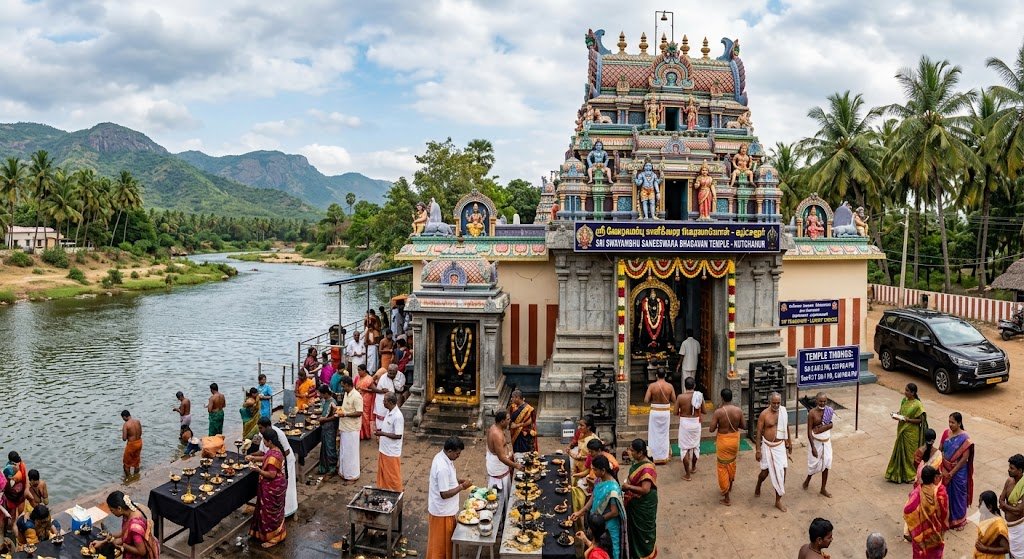 Kutchanur Saneeswara Temple Guide 2026: Timings, History & Luxury Travel Plan your 2026 visit to the Swayambhu Kutchanur Saneeswara Temple. Get accurate timings, Parihara details, and premium luxury car rentals from Theni/Madurai. Call 94430 04141 for VIP Pooja support. 🏛️ Kutchanur Saneeswara Temple: History & Significance The temple's history is steeped in ancient legends. It is said that King Dinakaran (or Chandravadana in some versions) was cursed with leprosy by Sage Durvasa. To seek redemption, the king performed intense penance on the banks of the Surabi River. Lord Saneeswara, moved by his devotion, appeared as a Swayambhu (self-manifested) idol and cured the king. Unlike the typical angry portrayal of Saturn, the Lord here is considered "Shanti Saneeswara"—a peaceful deity who grants boons to those who approach with a pure heart. ⏰ Temple Timings & Abishekaram (2026) The temple follows strict Vedic rituals. Saturdays are the most auspicious days, with extended hours to accommodate the thousands of devotees. DayMorning OpeningEvening OpeningSunday - Friday7:00 AM – 1:00 PM4:30 PM – 8:00 PMSaturday6:00 AM – 3:00 PM4:30 PM – 9:00 PM Daily Poojai & Abishekaram Schedule Ushakala Pooja: 5:30 AM – 6:30 AM Kalasandhi Abishekam: 9:00 AM – 10:00 AM Uchikalam (Noon Pooja): 12:00 PM – 1:00 PM Sayarakshai (Evening): 5:30 PM – 6:30 PM Artha Jama Pooja: 8:30 PM 🛤️ How to Reach & Luxury Travel Services Kutchanur is located 20 km from Theni and 100 km from Madurai. For a comfortable spiritual journey, Rengha Travels provides premium logistics. By Air: Madurai Airport (IXM) is the nearest international gateway. By Rail: Theni Railway Station is well-connected to Chennai and Madurai. Luxury Vehicle Service: We offer Innova Crysta, Fortuner, and Urbania rentals for families and groups. Doorstep Pickup: Pickup available from Madurai Airport or Theni Railway Station. Booking Contact: 📞 94430 04141 🕉️ Sanee Pariharangal & Palangal (Benefits) Devotees visit Kutchanur to mitigate the effects of Sani Peyarchi (Saturn Transit), specifically for Ezharai Sani, Ashtama Sani, and Kandaka Sani. Recommended Rituals: Ellu Deepam: Lighting lamps with sesame oil and black cloth seeds. Surabi River Dip: A holy bath in the perennial Surabi River before darshan. Crow Feeding: Offering rice to crows (Lord Shani's vahana). Black Cloth Offering: Offering black Vastram to the deity. Benefits (Palangal): Relief from prolonged health issues and financial debts. Success in career and legal matters. Mental peace and removal of "Drishti" (evil eye). 🎊 Major Festivals 2026 Sani Peyarchi (Transit Festival): The most significant event in 2026, marking Lord Shani's move from Aquarius to Pisces. Aadi Festival: Every Saturday in the Tamil month of Aadi (July–August) is celebrated with grand Abishekams. Sani Mahotsavam: Special poojas on Saturn-related nakshatras. ❓ Frequently Asked Questions (FAQ) Q1: What makes Kutchanur unique compared to Thirunallar? In Kutchanur, Lord Saneeswara is the primary deity (Moolavar) and is Swayambhu (self-created), whereas in Thirunallar, he is a sub-deity in a Shiva temple. Q2: Can I book pooja items in advance? Yes. Through our Pooja Support, we provide a complete kit (Sesame oil, black cloth, lamps) so you can avoid local market crowds. Call 94430 04141. Q3: Is there a dress code for the temple? Traditional attire is recommended. Men are usually required to wear dhotis or formal trousers, and women are encouraged to wear sarees or churidars. Q4: Do you provide "Fresh-up" rooms? Yes, our luxury packages include access to clean, air-conditioned rooms for bathing and changing before heading to the temple. Plan your visit today! 📞 Phone: 94430 04141 🌐 Website: saneeswaratemple.com 📍 Location: Kutchanur, Theni District, Tamil Nadu https://saneeswaratemple.com/guru-peyarchi-2026-date-jupiter-transit-2026-predictions-tamil